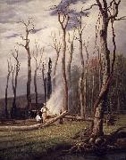 unknow artist Spring Burning Trees in a Girdled Clearing Western Scene Germany oil painting artist